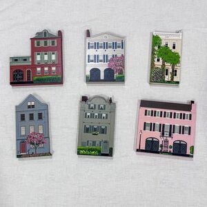 Shelia's Houses LOT of 6 Rainbow Row Wooden Shelf Sitters Decorations Vintage